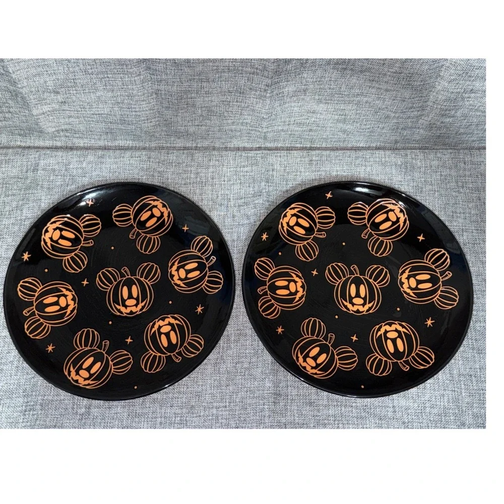 Disney Mickey Mouse Halloween Pumpkin Plates Set of 2 Black Orange Zrike Brands